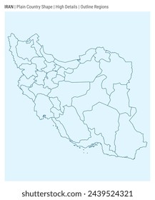 Iran plain country map. High Details. Outline Regions style. Shape of Iran. Vector illustration.