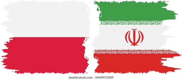 Iran and Poland grunge flags connection, vector