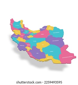 Iran political map of administrative divisions - provinces. 3D colorful vector map with name labels.