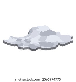 Iran political map of administrative divisions - provinces. 3D isometric blank vector map in shades of grey.