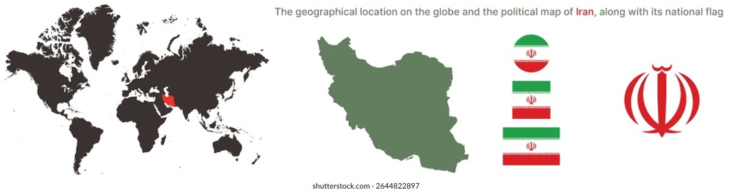 Iran Political Map with National Flag, Emblem, and Global Location – Transparent Background