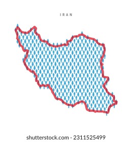 Iran population map. Stick figures Iranian people map with bold red translucent country border. Pattern of men and women icons. Isolated vector illustration. Editable stroke.