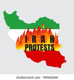Iran protests concept. Vector illustration with iran map ang flag