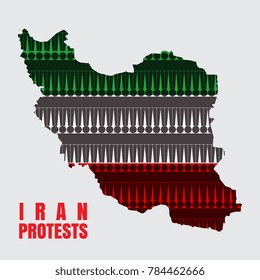 Iran protests concept. Vector illustration with iran map ang flag