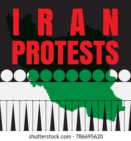 Iran protests and demonstrations against economic hardship and rising prices. Vector illustration with map