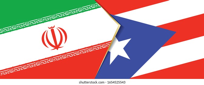 Iran and Puerto Rico flags, two vector flags symbol of relationship or confrontation.