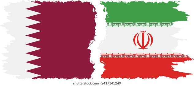 Iran and Qatar grunge flags connection, vector