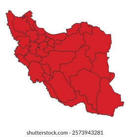 Iran red map with border of regions outline vector