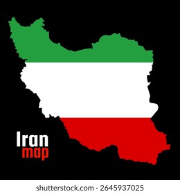 Flaggenplan der Iranischen Republik. Islamische Republik Iran, Karte, Vektorgrafik, Silhouette, einzelne Abbildung auf schwarzem Hintergrund