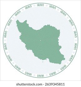 Iran round logo design. Country shape built of rings. Iran text around the country. Vector illustration.