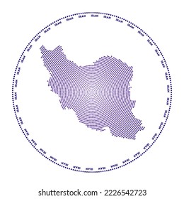 Iran round logo. Digital style shape of Iran in dotted circle with country name. Tech icon of the country with gradiented dots. Creative vector illustration.
