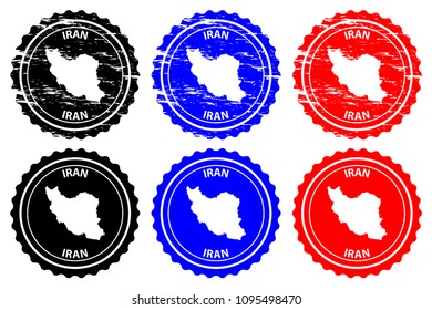 Iran - rubber stamp - vector, Islamic Republic of Iran (Persia) map pattern - sticker - black, blue and red