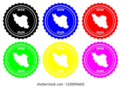 Iran - rubber stamp - vector, Islamic Republic of Iran (Persia) map pattern - sticker - black, blue, green, yellow, purple and red
