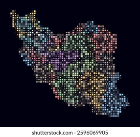 Iran, shape of the country build of colored cells. Digital style map of the Iran on dark background. Small size square blocks. Beautiful vector illustration.