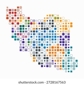 Irã, a forma do país é constituída por células coloridas. Mapa de estilo digital do Irã sobre fundo branco. Blocos quadrados arredondados de tamanho grande. Ilustração de vetor simples.