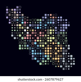 Iran, shape of the country built of colored cells. Digital style map of Iran on a dark background. Large size rounded square blocks. Beautiful vector illustration.