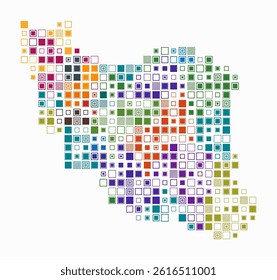 Iran, shape of the country built of colored cells. Digital style map of Iran on white background. Large size square blocks. Awesome vector illustration.