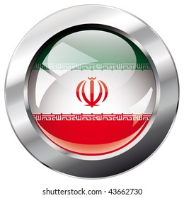 iran shiny button flag vector illustration. Isolated abstract object against white background.