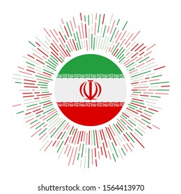Iran sign. Country flag with colorful rays. Radiant sunburst with Iran flag. Vector illustration.