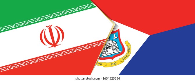 Iran and Sint Maarten flags, two vector flags symbol of relationship or confrontation.