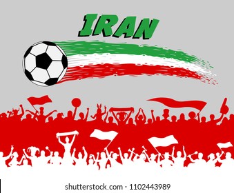 Iran soccer ball and Persian supporters silhouettes. All the objects, brush strokes and silhouettes are in different layers and the text types do not need any font. 
