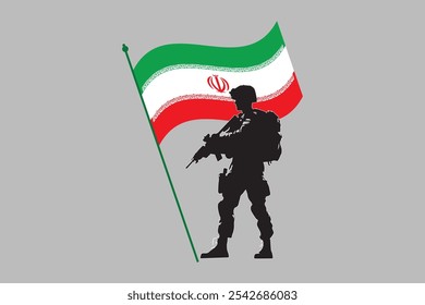 Iran soldier with flag, Iran flag vector graphic, Iran country flag is a symbol of freedom, National Iran flag, vector illustration

