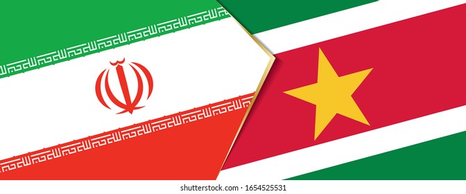 Iran and Suriname flags, two vector flags symbol of relationship or confrontation.