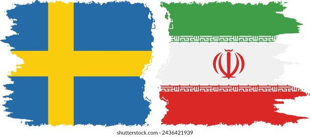 Iran and Sweden grunge flags connection, vector