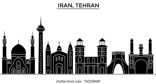 Iran, Tehran architecture vector city skyline, travel cityscape with landmarks, buildings, isolated sights on background