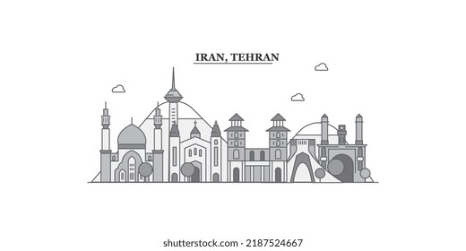 Irán, ciudad de Teherán, horizonte aislado ilustración vector, íconos