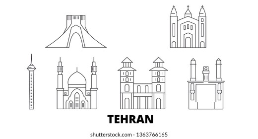 Iran, Tehran line travel skyline set. Iran, Tehran outline city vector illustration, symbol, travel sights, landmarks.