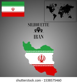Iran, Tehran outline world map silhouette vector illustration, creative design background, national country flag, design element, symbols from countries all continents set. 