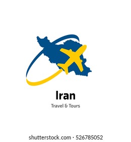 Iran Travel and Tours logo. Vector travel company logo design - Country map Leisure travel logo template. Tourism emblem, leisure center - vector illustration