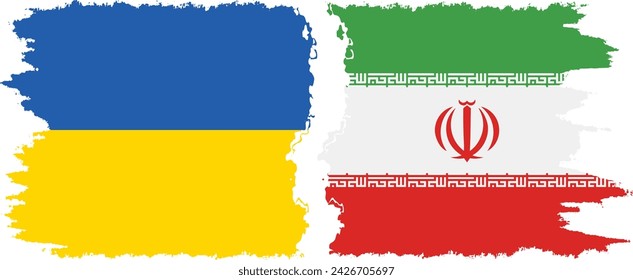Iran and Ukraine grunge flags connection, vector