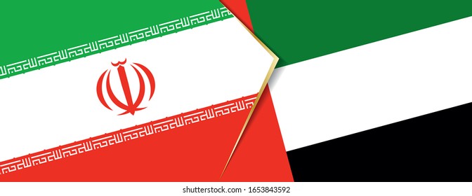 Iran and United Arab Emirates flags, two vector flags symbol of relationship or confrontation.