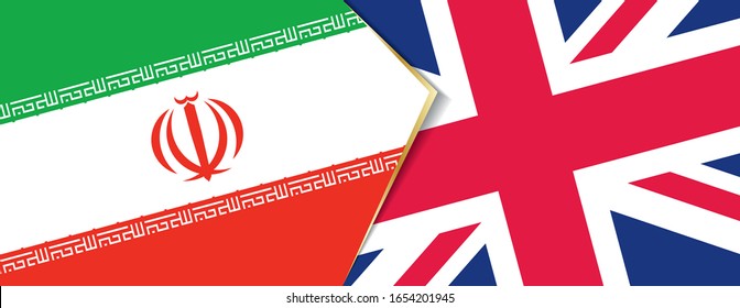 Iran and United Kingdom flags, two vector flags symbol of relationship or confrontation.