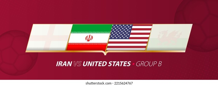 Iran - United States football match illustration in group A. Vector flags.