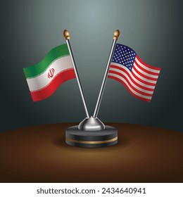 Iran and United States table flags with gradient backgrund. Vector Illustration