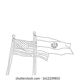 Iran and USA flag freehand drawing-vector illustration. Doodle style.