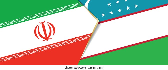 Iran and Uzbekistan flags, two vector flags symbol of relationship or confrontation.