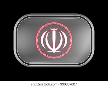 Iran Variant Emblems. Rectangular Shape with Rounded Corners. This Flag is One of a Series of Glass Buttons