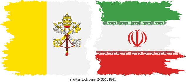 Iran and Vatican grunge flags connection, vector