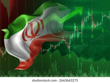 Iran, vector 3d flag financial exchange trend up