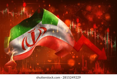 Iran, vector 3d flag financial exchange trend down