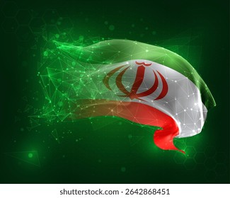 Iran, vector 3d flag on green background and numbers