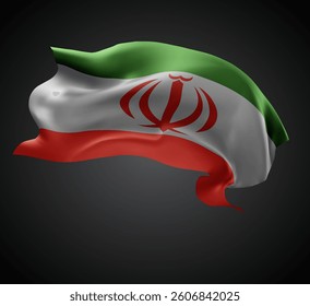 Iran, vector 3d flag with waves on a black background
