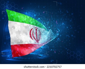 Iran,  vector flag, virtual abstract 3D object from triangular polygons on a blue background