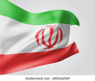 Iran, vector flag with waves and bends waving in the wind on a white background.