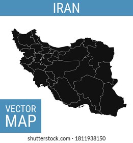 Iran vector map with country name, black on white background.