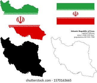 Iran vector map, flag, borders, mask , capital, area and population infographic